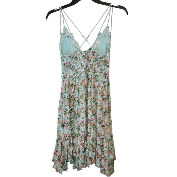 FP Intimately Free People Adella Mini Slip Dress Sz Large Blue Floral Ruffle - Picture 9 of 16